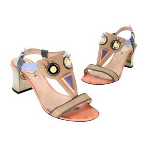 Fendi Monster Face 7.5 Embellished Heels Spikes Rare Pumps FF-0703N-0001